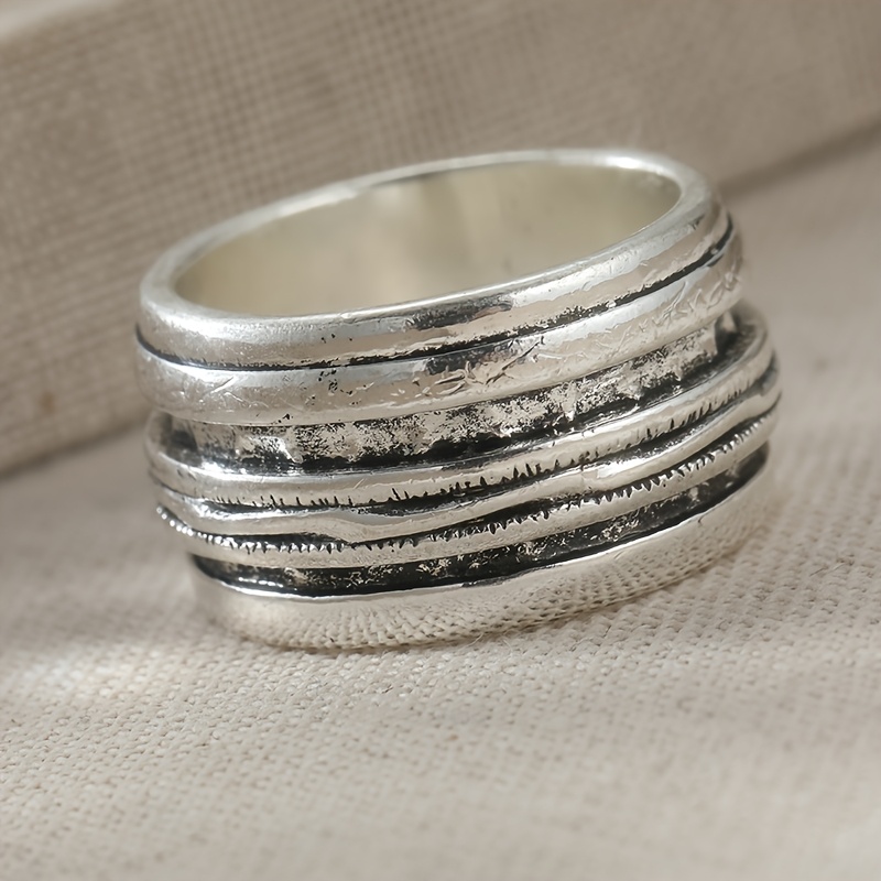 Women's Retro Texture Interlaced Wide Ring, Daily Accessory